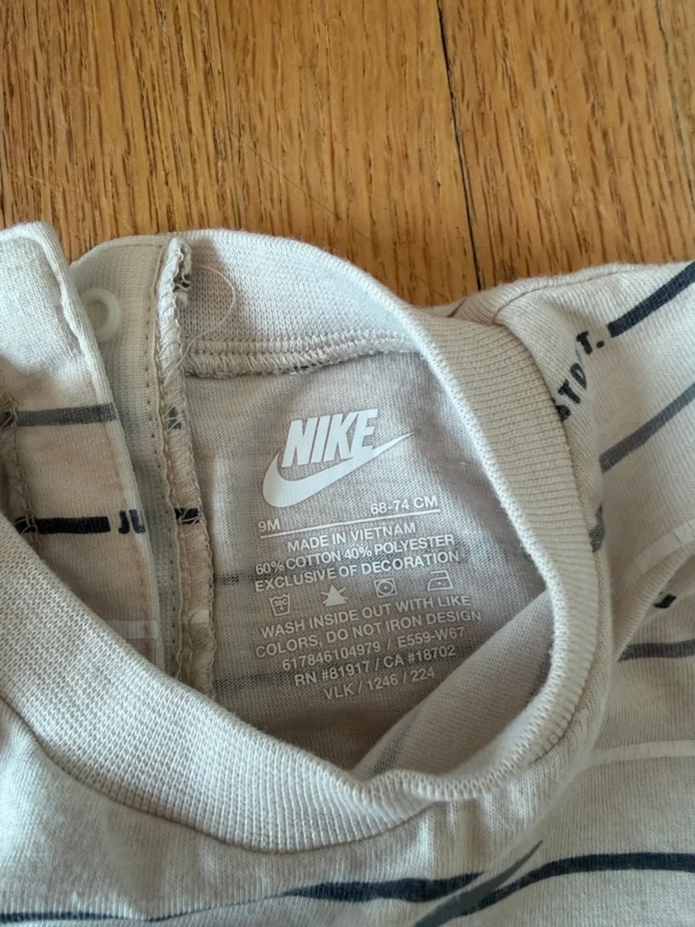 Nike Cream and Gray Striped Baby Romper with Logo